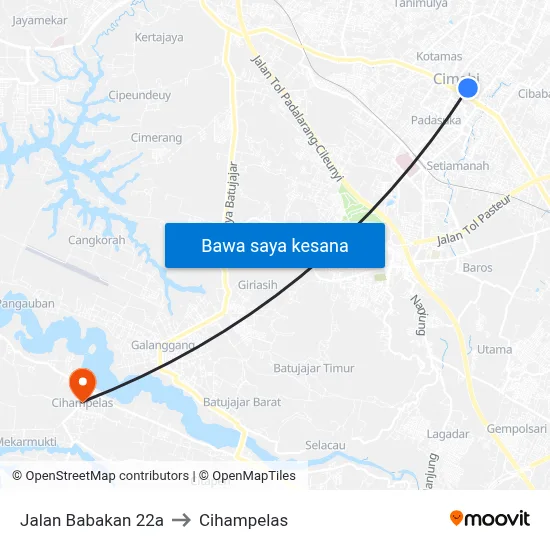 Jalan Babakan 22a to Cihampelas map