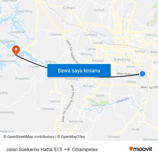 Jalan Soekarno Hatta 515 to Cihampelas map