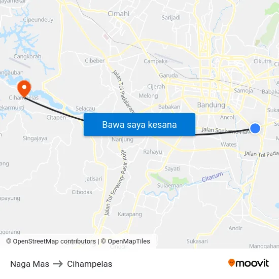 Naga Mas to Cihampelas map