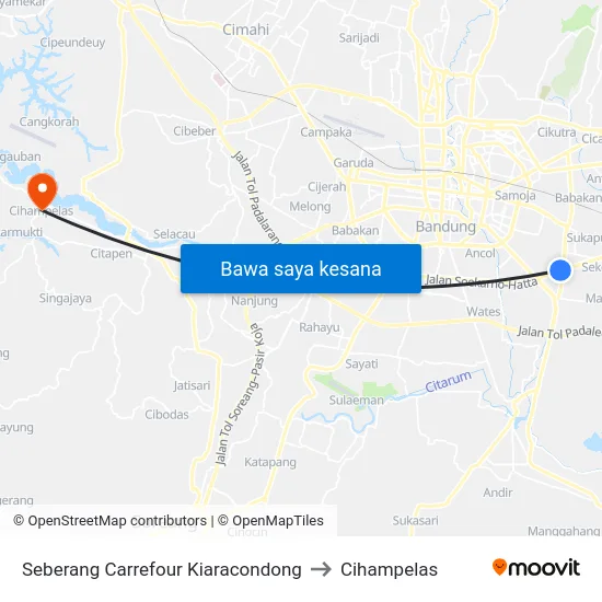 Seberang Carrefour Kiaracondong to Cihampelas map