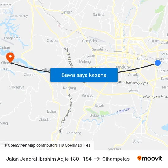 Jalan Jendral Ibrahim Adjie 180 - 184 to Cihampelas map