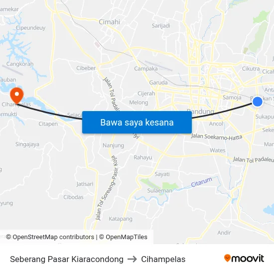Seberang Pasar Kiaracondong to Cihampelas map