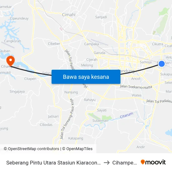 Seberang Pintu Utara Stasiun Kiaracondong to Cihampelas map