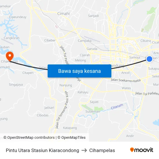 Pintu Utara Stasiun Kiaracondong to Cihampelas map