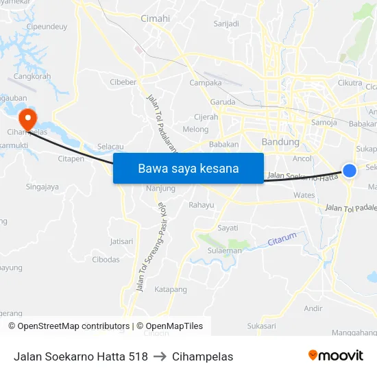 Jalan Soekarno Hatta 518 to Cihampelas map