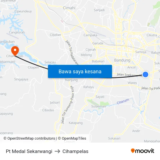 Pt Medal Sekarwangi to Cihampelas map