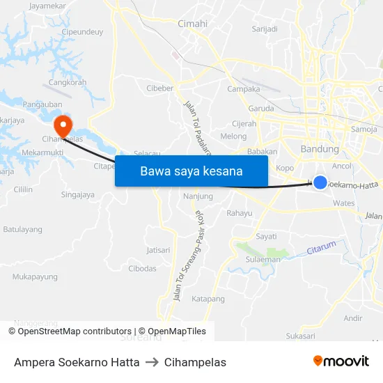 Ampera Soekarno Hatta to Cihampelas map