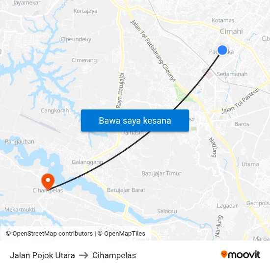 Jalan Pojok Utara to Cihampelas map