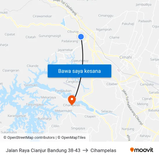 Jalan Raya Cianjur Bandung 38-43 to Cihampelas map