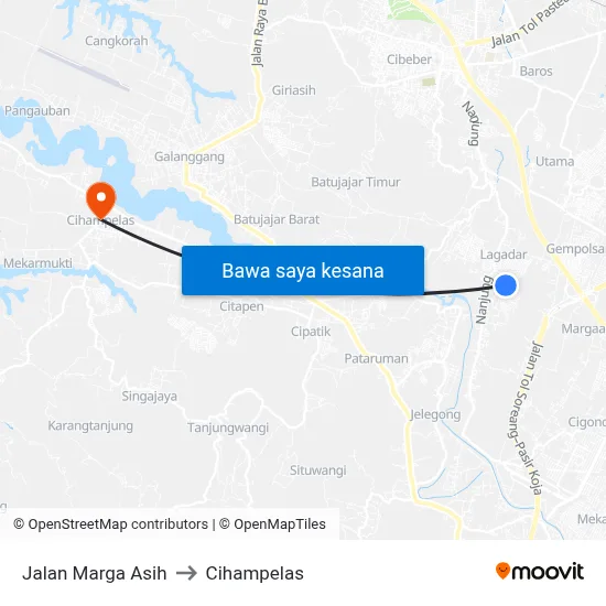 Jalan Marga Asih to Cihampelas map