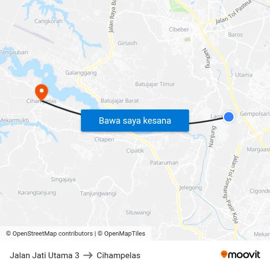 Jalan Jati Utama 3 to Cihampelas map