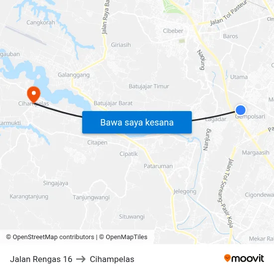 Jalan Rengas 16 to Cihampelas map