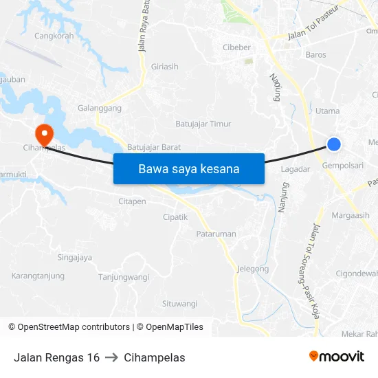 Jalan Rengas 16 to Cihampelas map
