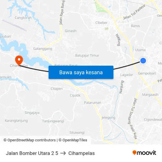 Jalan Bomber Utara 2 5 to Cihampelas map