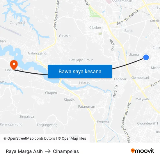 Raya Marga Asih to Cihampelas map