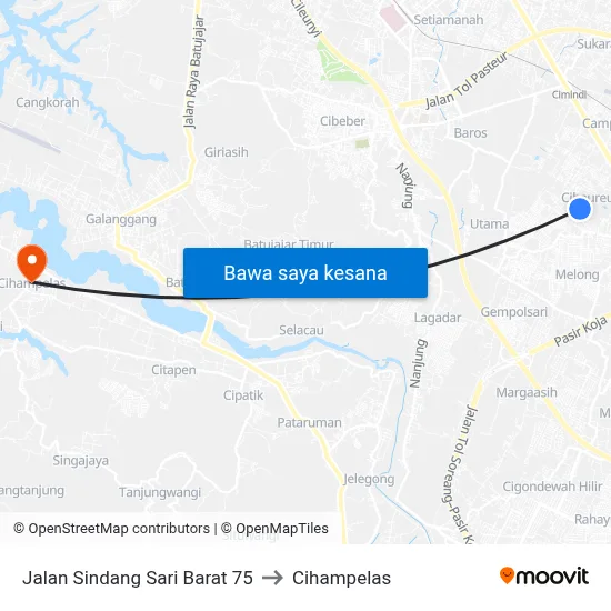 Jalan Sindang Sari Barat 75 to Cihampelas map