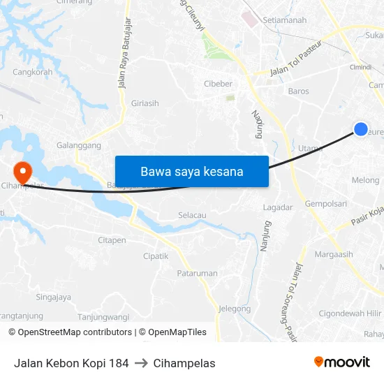 Jalan Kebon Kopi 184 to Cihampelas map