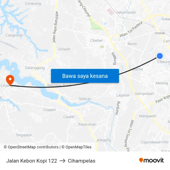 Jalan Kebon Kopi 122 to Cihampelas map