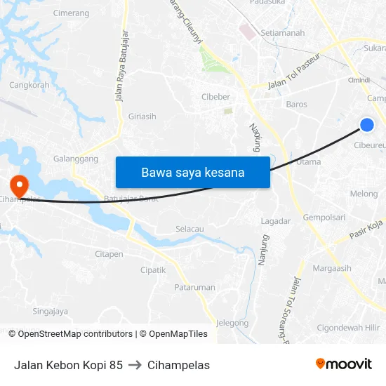 Jalan Kebon Kopi 85 to Cihampelas map