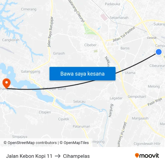 Jalan Kebon Kopi 11 to Cihampelas map