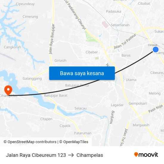 Jalan Raya Cibeureum 123 to Cihampelas map