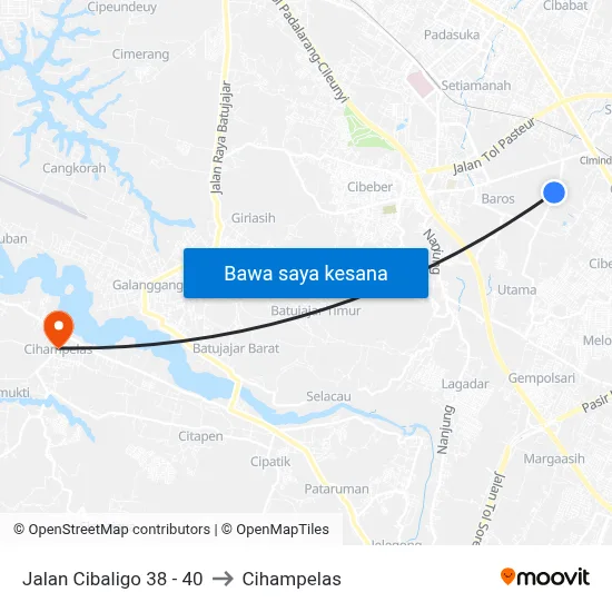Jalan Cibaligo 38 - 40 to Cihampelas map