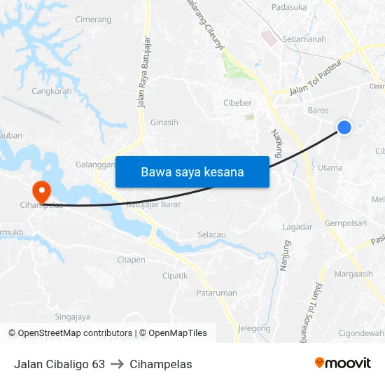Jalan Cibaligo 63 to Cihampelas map