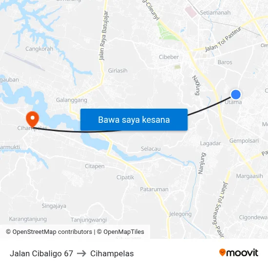Jalan Cibaligo 67 to Cihampelas map
