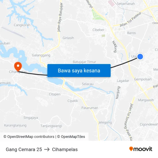 Gang Cemara 25 to Cihampelas map