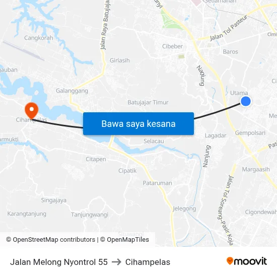 Jalan Melong Nyontrol 55 to Cihampelas map