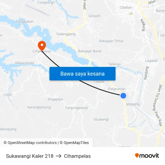 Sukawangi Kaler 218 to Cihampelas map
