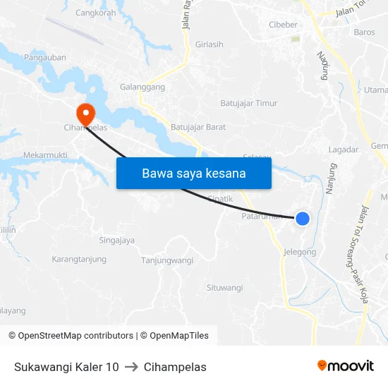 Sukawangi Kaler 10 to Cihampelas map