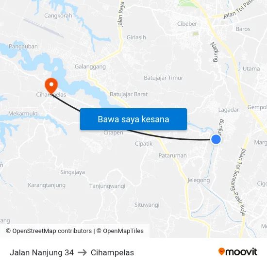 Jalan Nanjung 34 to Cihampelas map
