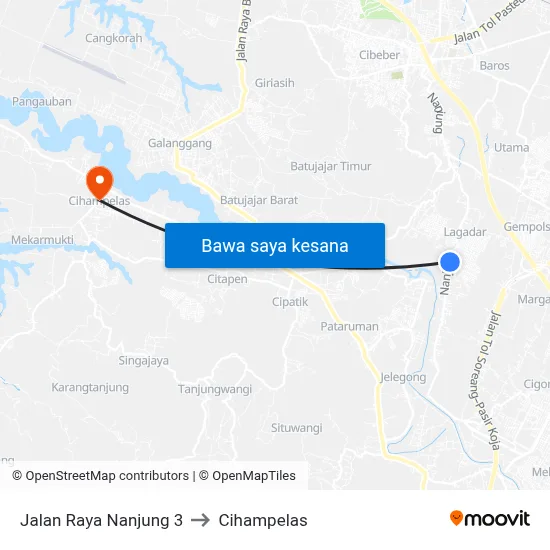 Jalan Raya Nanjung 3 to Cihampelas map
