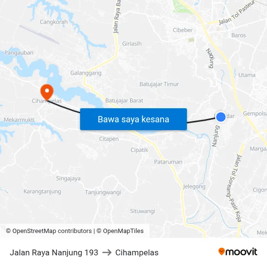 Jalan Raya Nanjung 193 to Cihampelas map