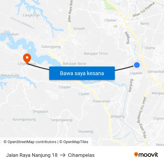 Jalan Raya Nanjung 18 to Cihampelas map