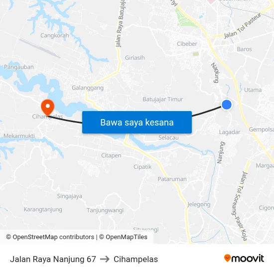Jalan Raya Nanjung 67 to Cihampelas map