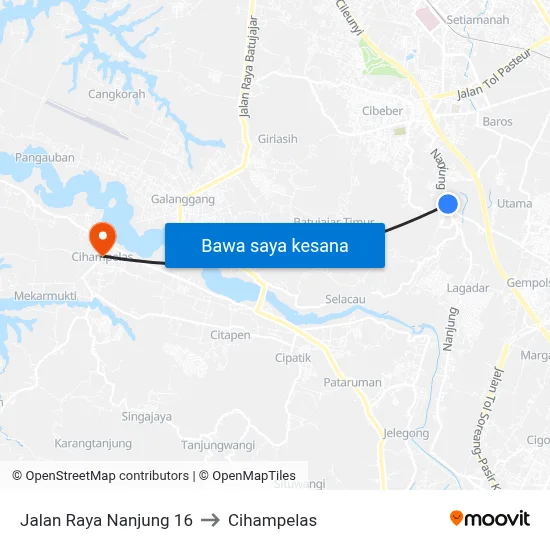 Jalan Raya Nanjung 16 to Cihampelas map