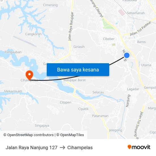 Jalan Raya Nanjung 127 to Cihampelas map