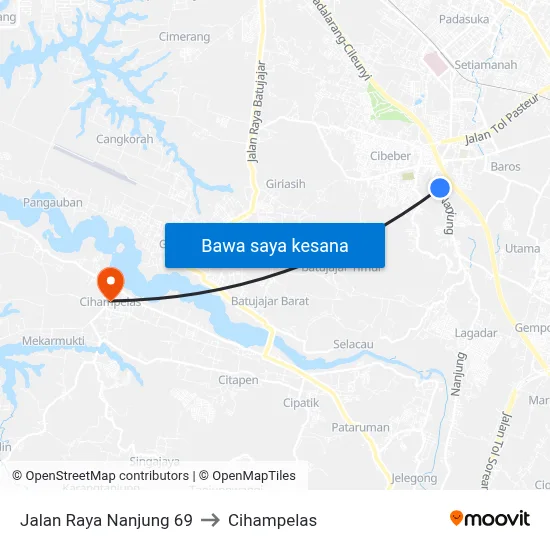 Jalan Raya Nanjung 69 to Cihampelas map