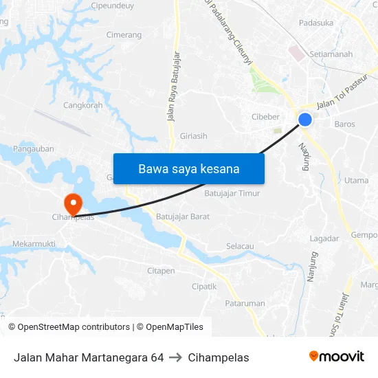 Jalan Mahar Martanegara 64 to Cihampelas map