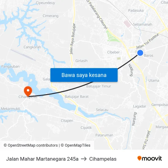 Jalan Mahar Martanegara 245a to Cihampelas map