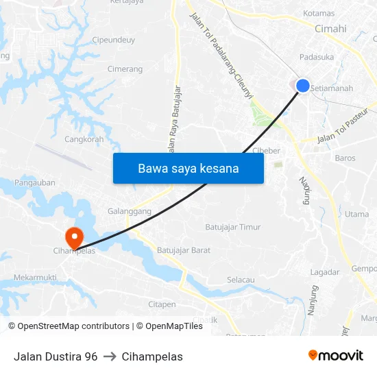 Jalan Dustira 96 to Cihampelas map