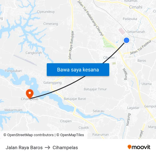 Jalan Raya Baros to Cihampelas map