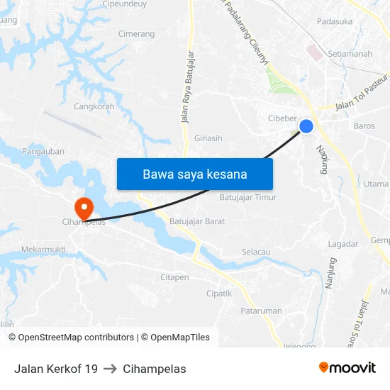 Jalan Kerkof 19 to Cihampelas map
