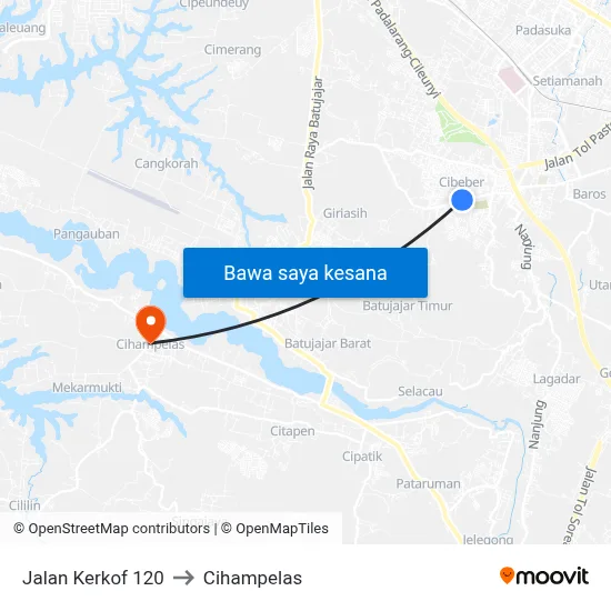 Jalan Kerkof 120 to Cihampelas map