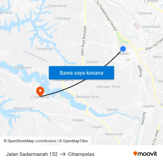 Jalan Sadarmanah 152 to Cihampelas map