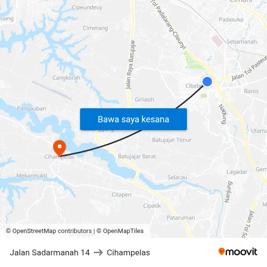 Jalan Sadarmanah 14 to Cihampelas map