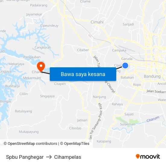Spbu Panghegar to Cihampelas map