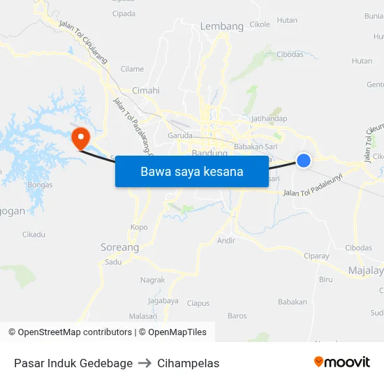 Pasar Induk Gedebage to Cihampelas map